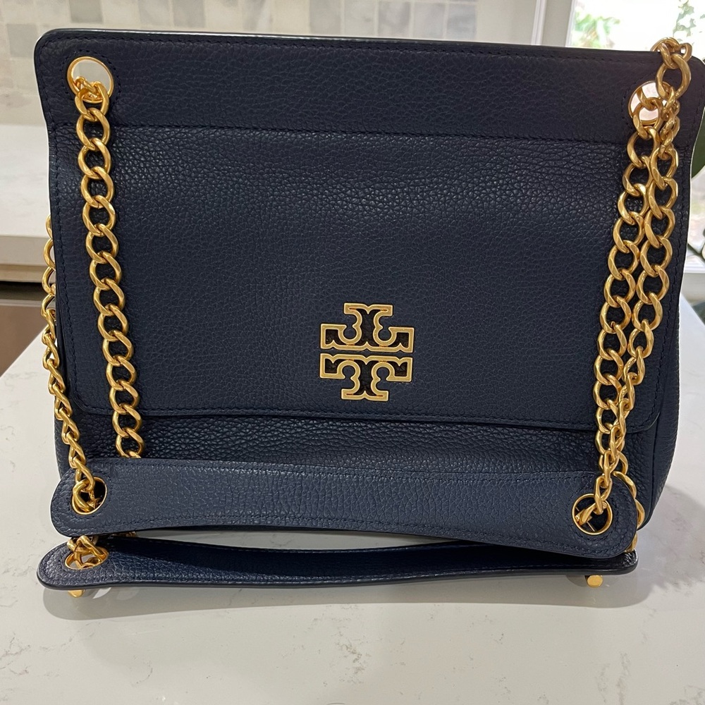 NWOT Tory Burch Navy Leather Britten Flap Bag